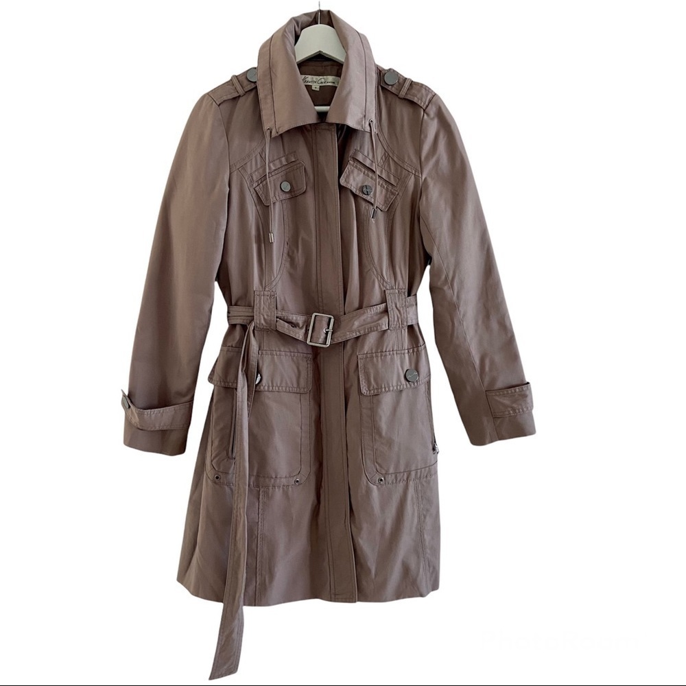 Kenneth Cole Trench Coat Removable Quilted Lining Tan Size Small
